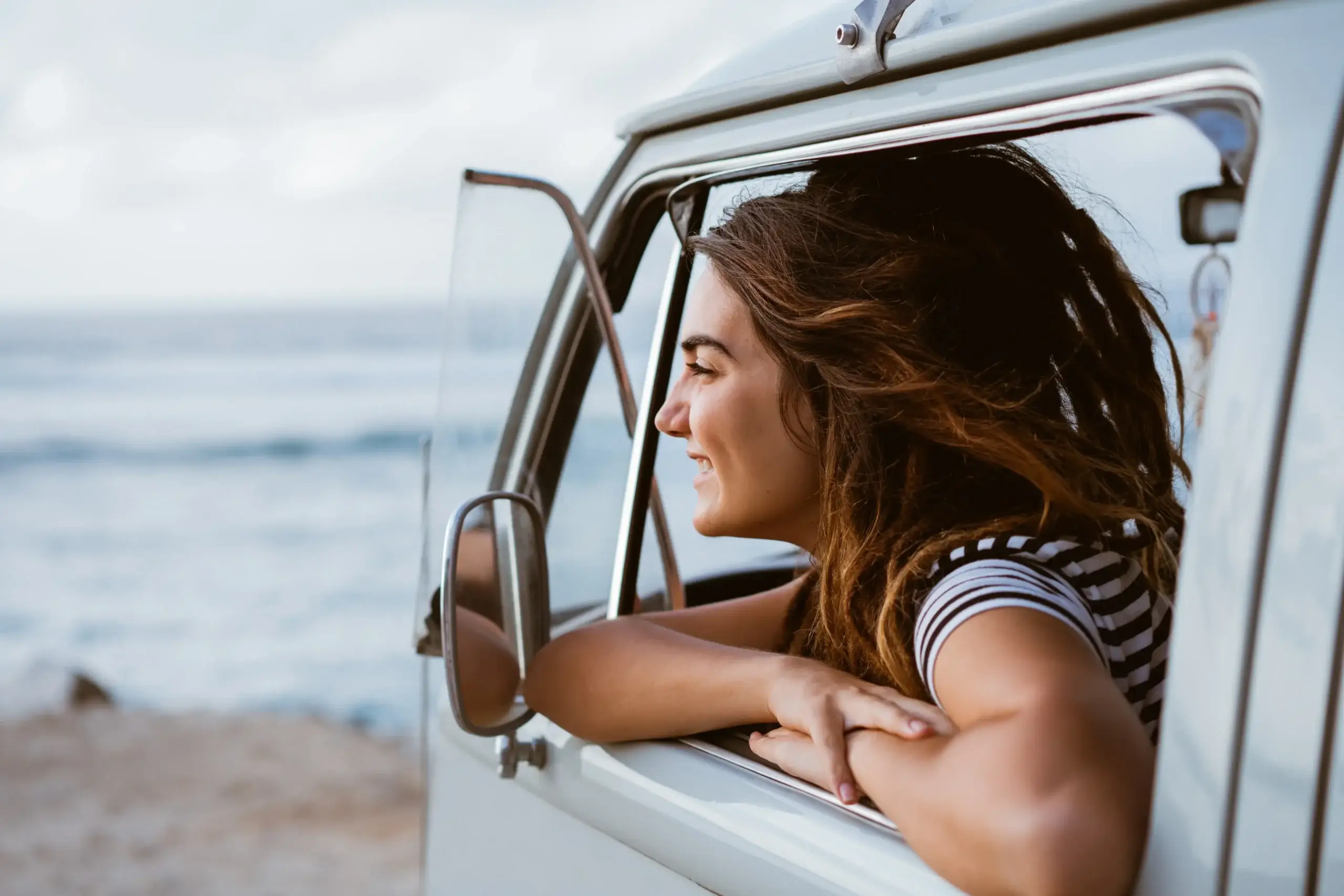 looking out of car